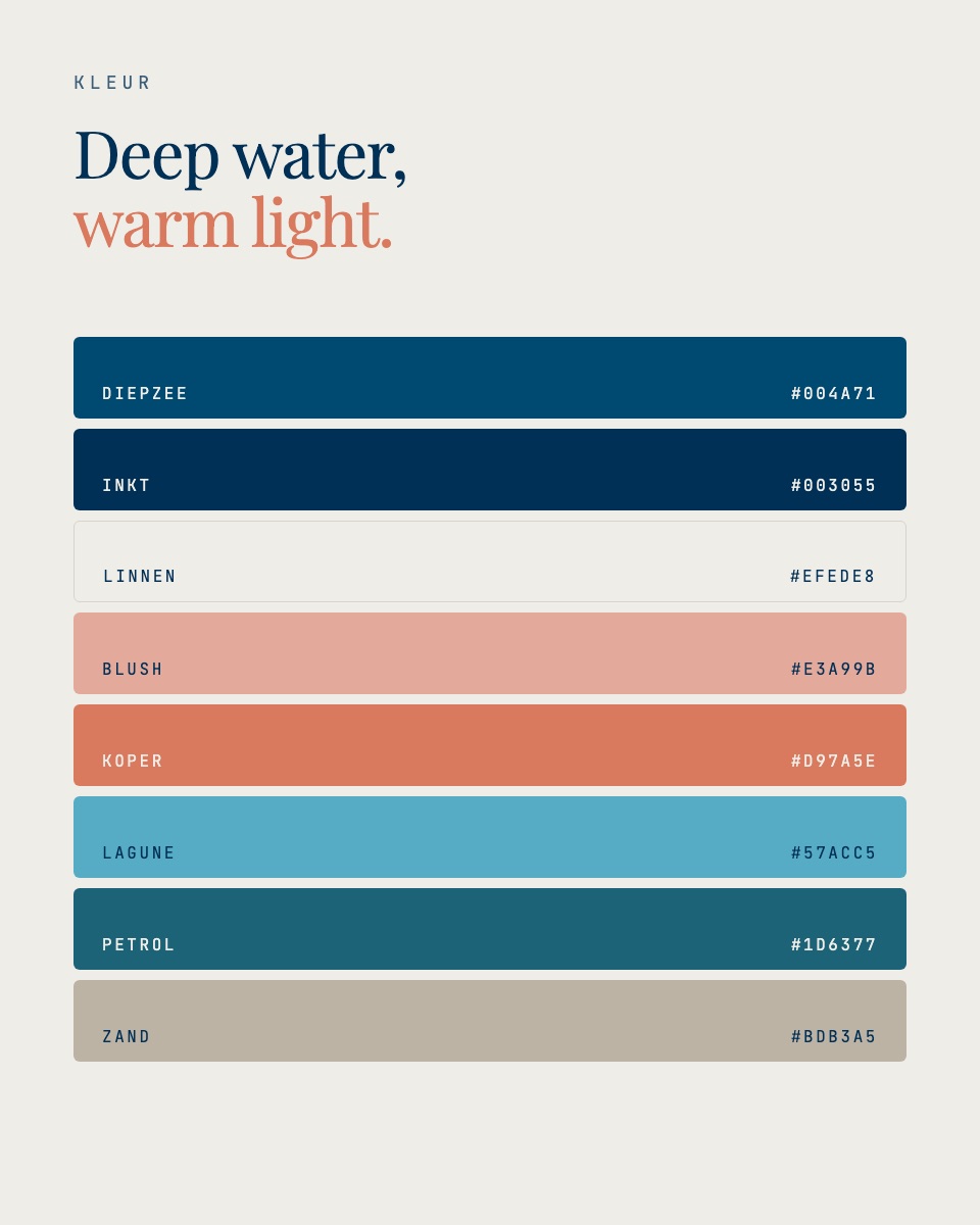 Deep water, warm light: het kleurenpalet