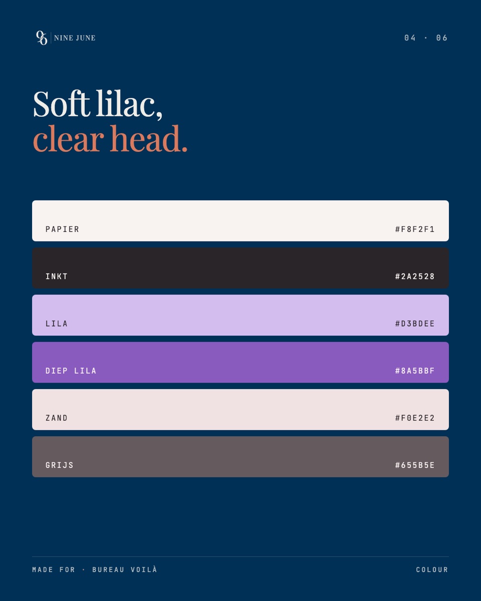 Soft lilac, clear head: het kleurenpalet