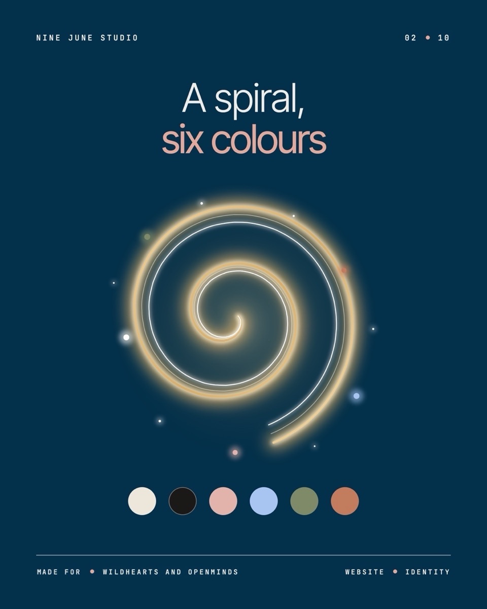 A spiral, six colours: het spiraalmerk en het kleurenpalet